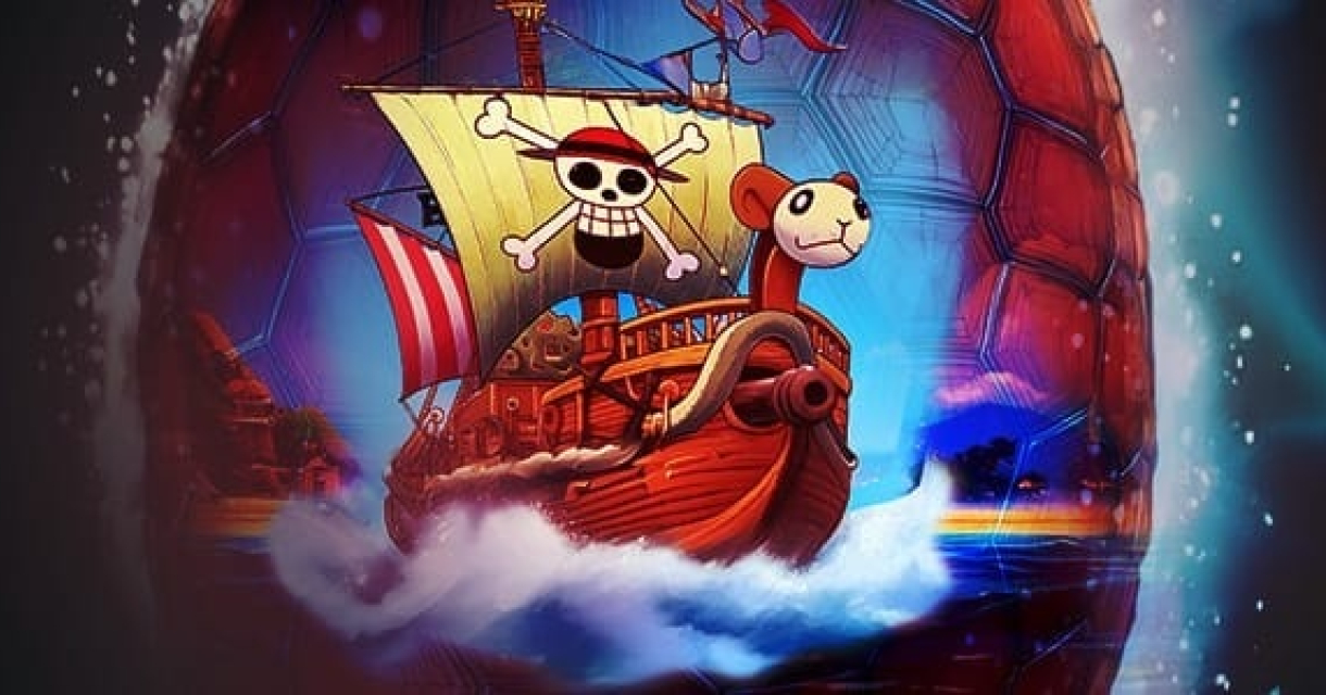 A pirate ship featuring a skull and a teddy bear.