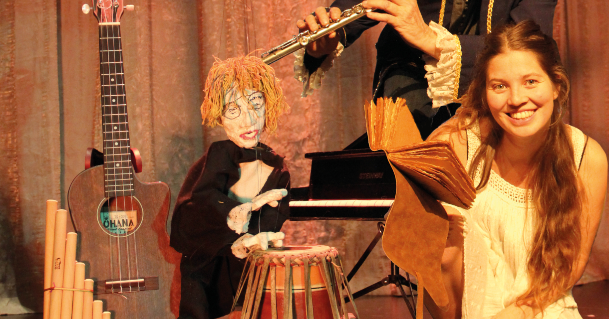Muzikale voorstelling met pop, fluit en instrumenten Muzikale voorstelling met pop, fluit en instrumenten