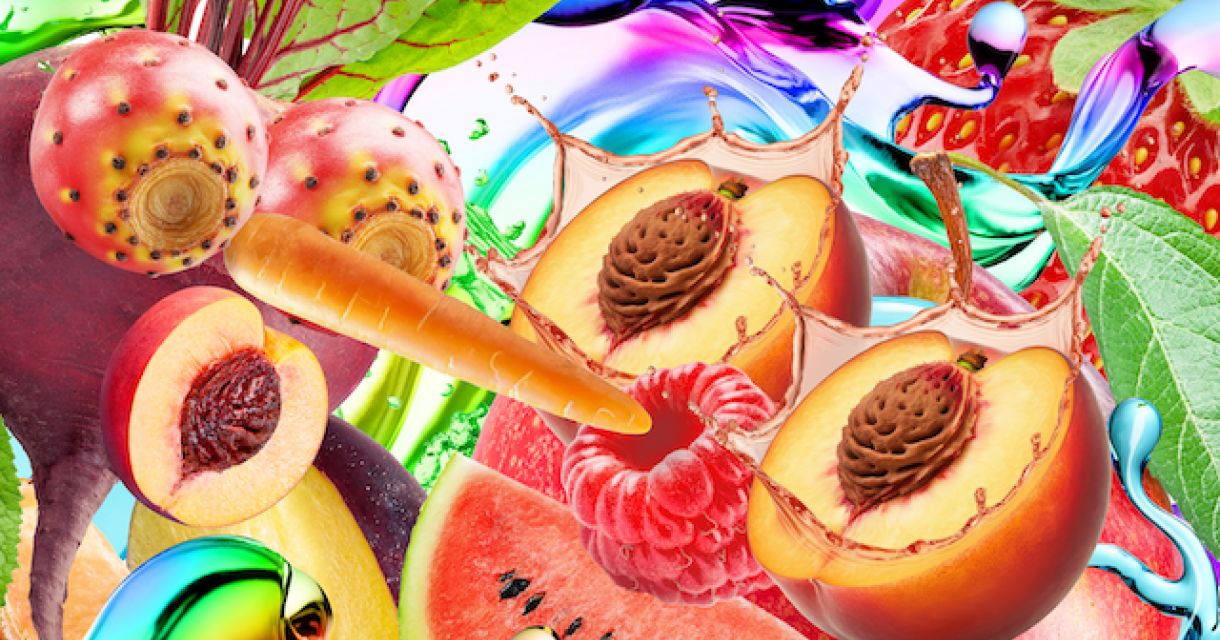 Detail van kleurrijke illustratie van fruit door Eric Giraudet De Boudemange