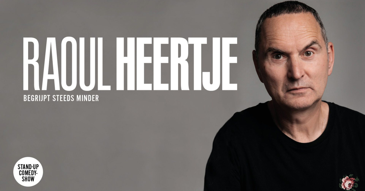 Raoul Heertje met intense blik, tekst ernaast.