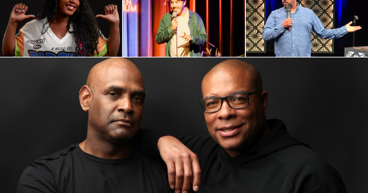 Verschillende stand-up comedians tijdens optredens