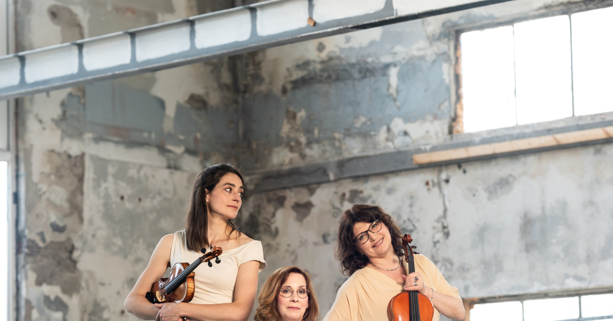The Hague String Trio: three musicians performing chamber music on stage