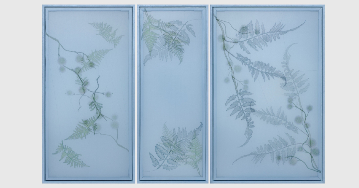 Werk van Jacqueline Louter met botanische elementen en gelaagde fotografie in de tentoonstelling BETWEEN || TUSSEN