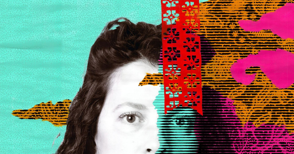 Kunstzinnig portret met felgekleurde patronen