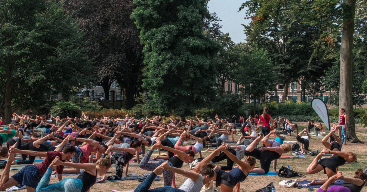 Buitenyoga in de Paleistuin met een grote groep Buitenyoga in de Paleistuin met een grote groep