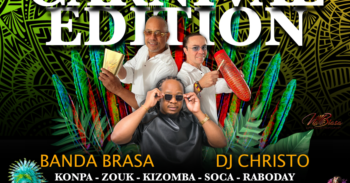 Promotieposter voor Solua Konpa Live Carnival Edition in Den Haag met Banda Brasa, DJ Christo en Caribische muziekstijlen. Promotieposter voor Solua Konpa Live Carnival Edition in Den Haag met Banda Brasa, DJ Christo en Caribische muziekstijlen.