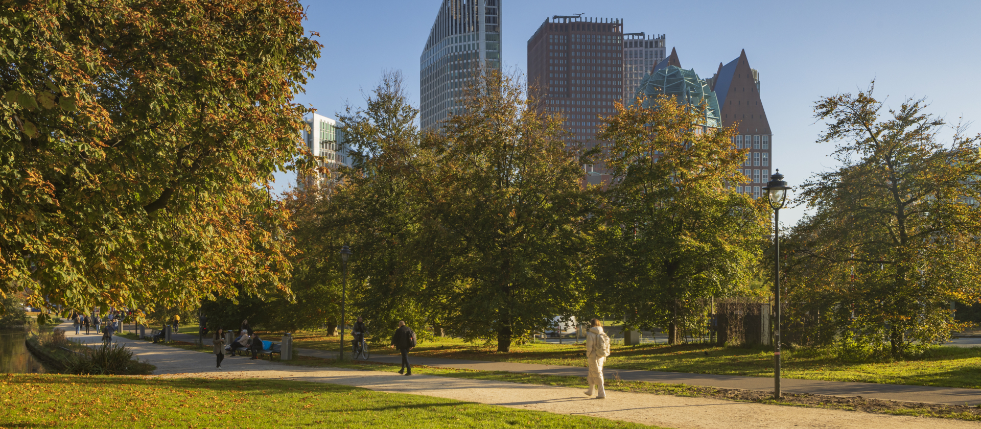 Skyline of The Hague on a sunny day in autumn 