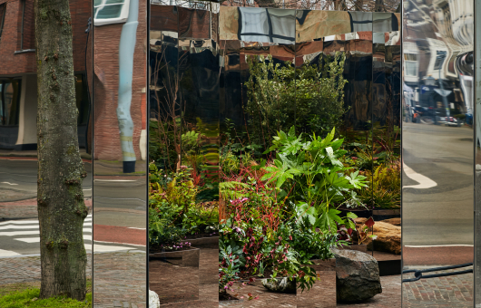 Preview binnenkant spiegelend paviljoen met planten