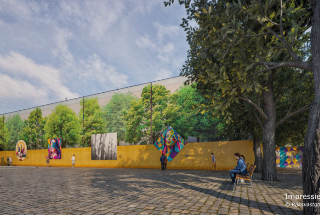 Impressie street art bouwschutting Plein AI Foto: RVB