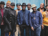 Bandfoto met de bandleden Cymande voor old skool garage met blauwe kleur