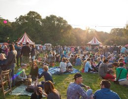 Mensen zittend op het gras tijdens Food Truck Festival TREK Mensen zittend op het gras tijdens Food Truck Festival TREK